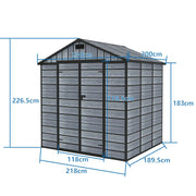 8X6FT Plastic Garden Shed Apex with Floor Window Lockable Door Wood Grain Grey
