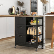 Utility Cart on Lockable Wheels Kitchen Island Rolling Cart-Black