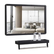 Black Bathroom Metal Frame Mirror Wall Mounted with Cosmetics Shelf 60*40cm