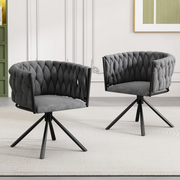 Velvet Swivel Dining Chairs Set of 2 Grey Accent Chairs Black Metal Base