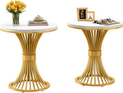 Round End Table Modern Faux Marble Side Table with Metal Base for Living Room