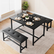 3-Piece Dining Set with 2 Benches, Stain Resistant, Steel Frame for Small Spaces