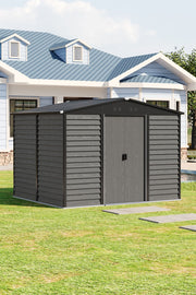 8 x10ft Garden Storage Shed with Double Sliding Door Grey Wood Effect, FREE BASE