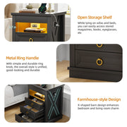 Bedside Table with Hidden Drawer & Charging Station, Nightstand with LED Lights