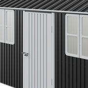 12FT x 10FT Galvanised Garden Tool Storage Shed with Lockable Door, Two Windows