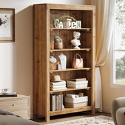 5-Tier Tall Solid Wood Bookcase Modern Large Bookshelf Display Storage Shelves