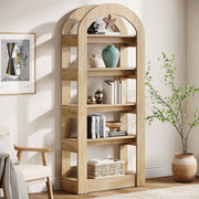 5-Tier Arch-Shaped Bookshelf, Modern Wooden Bookcase Open Display Storage Shelf