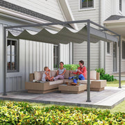 4 x 3m Metal Pergola Gazebo Patio Sun Shelter Retractable Canopy Grey