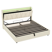 5ft King Size Ottoman Bed Frame Hydraulic Storage RGB LED Charging Station