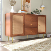 Large 150 cm Modern Rattan Sideboard 2 Door 3 Drawer Metal Legs for Living Room
