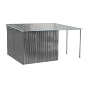 Grey Metal Garden Shed Tools Bikes Storage House with Side Canopy, 345x280x181cm