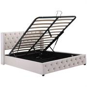 Ottoman Bed Gas Lift Storage Bed 4ft6 Double Bed Frame Velvet Upholstered Beige