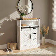 White Sideboard Storage Cabinet 3 Drawers 1 Sliding Barn Door Kitchen Cupboard