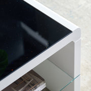 Coffee Table White High Gloss 2 Tier Black Galaxy Glitter Glass Top Rectangle