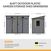 8x4ft Outdoor Large Shed Plastic Garden Tools Bike Storage Shed House SlopedRoof