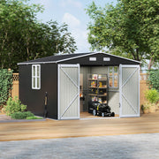 Outdoor Storage Shelter 12 x 10FT Galvanised Steel Storage Shed with Dual Window