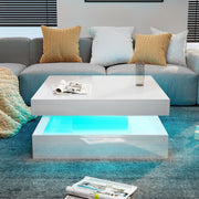 High Gloss Square LED Coffee Table Cocktail End Table Tea Tables for Living Room