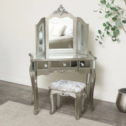 Silver mirrored dressing table stool mirror ornate bedroom furniture set