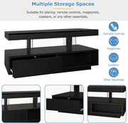 Coffee Table LED Black High Gloss 2 Drawers Glass Storage RGB Lights App Control