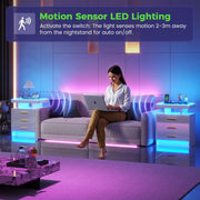 Smart LED Bedside Cabinet with Wireless Charging Station & Motion Sensor Lights
