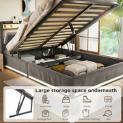 NEW LED OTTOMAN STORAGE PANEL PLUSH VELVET UPHOLSTERED BED FRAME DOUBLE SIZE