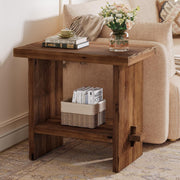 Modern Solid Wood Side Table Small Narrow End Table with Storage for Living Room