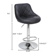 3Pcs Adjustable Bar Stools Faux Leather Quilted Diamond Pattern with Footrest