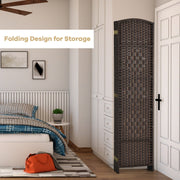 DARK BROWN ROOM DIVIDER 6 PANEL SOLID WEAVE WICKER FOLDING PRIVACY SCREEN PANEL