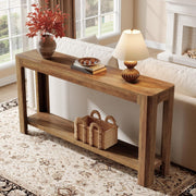 63 Inch Entryway Console Table, 2-Tier Farmhouse Narrow Sofa Table Behind Couch