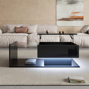 Black Lift Top Coffee Table LED Lights Hidden Storage High Gloss Modern