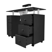 Glass Top Manicure Table Acetone Resistant Nail Desk with 4 Drawers & Cabinet UK