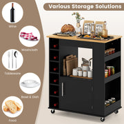 Kitchen Island Rolling Storage Cabinet Trolley Cart Shelves-Black