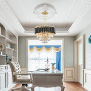 Round Gold Crystal Chandelier, Modern K9 Crystal Ceiling Light for Dining Room