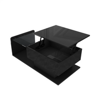 Black Lift Top Coffee !SALE! Table LED Lights Hidden Storage High Gloss Modern