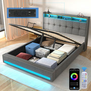 NEW OTTOMAN STORAGE UPHOLSTERED BED FRAME 4FT6 DOUBLE WITH USB PORT & LED LIGHT