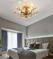 Gold K9 Chandeliers Crystal Ceiling Light Vintage 4-Lights Pendant Lamp Bedroom