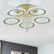 LED Ceiling Light Crystal Gold Chandelier Living Room Bedroom Dimmable Remote UK