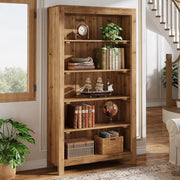 5-Tier Tall Solid Wood Bookcase Modern Large Bookshelf Display Storage Shelves