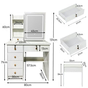 Dressing Table Vanity Makeup Desk Set with LED bulbs Mirror and Stool 6 Drawers