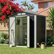 6X4FT Metal Garden Shed Apex Roof Outdoor Tool Storage House with Lockable Doors