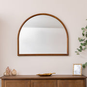 This Dark Wood Framed Arched Wall & Mantle Mirror is a rustic, natural, wall mou
