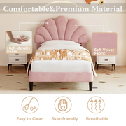 3FT Single Velvet Bed Frame with Adjustable Petal Headboard Easy Assembly Pink