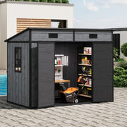 4 x 8ft Grey Wood Effect Plastic Garden Shed Outdoor Utility Tool Storage House