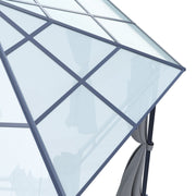 3.8m Hexagon Gazebo with Curtains & Polycarbonate Roof Outdoor Garden Pavilion