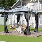 XL Hardtop Gazebo Garden Pavilion Metal Frame Polycarbonate Roof with Curtains