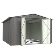 Garden Shed 10X12FT Metal Apex Roof Free Foundation Storage House Grey