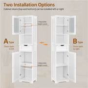 Tall Bathroom Storage Cabinet, 170cm Storage Organizer with Glass Door, White