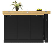 360° Dining Bar Table Kitchen Island, With Storage Cabinet & LED Lights, Black