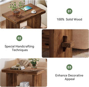 Modern Solid Wood Side Table Small Narrow End Table with Storage for Living Room