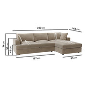 Brown Velvet L Shaped Sofa 3 Seater Right Hand Facing Saddle Arms Foam Filled